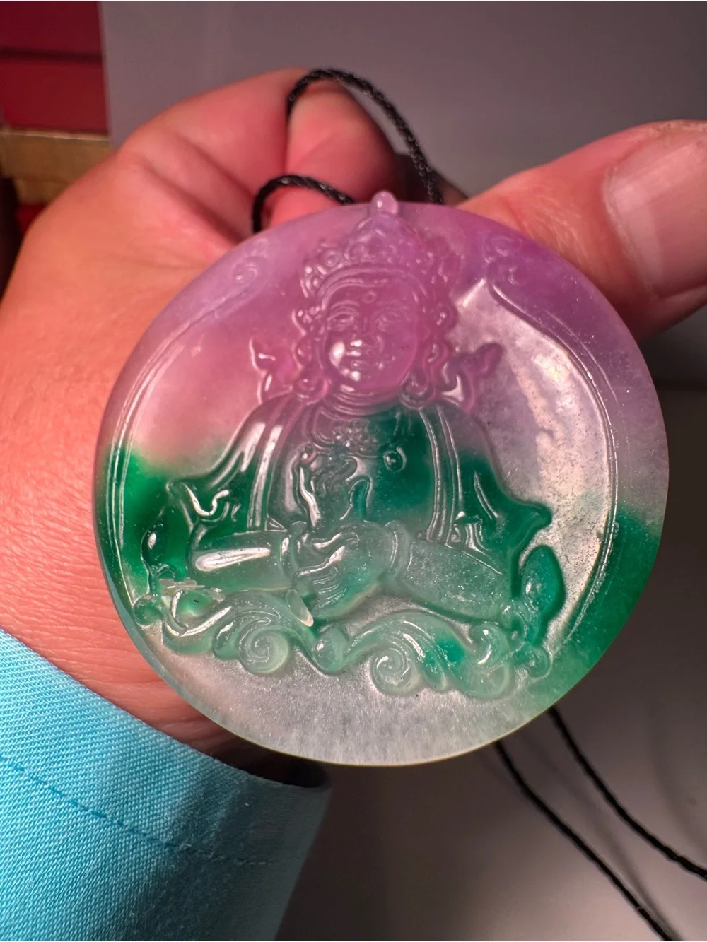 Purple & Green Lotus Carved Pendant Necklace - Women Bath & Body Accessory